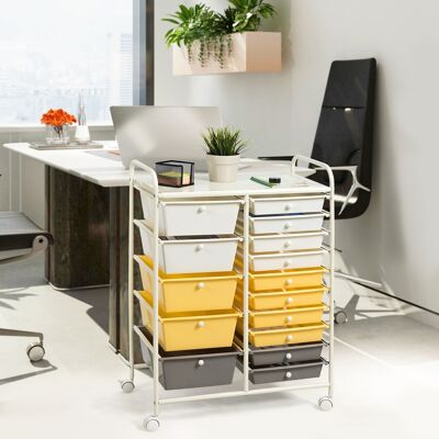 Costway Carrello cassettiera multiuso con 15 cassettiera in plastica da cucina Contenitore con ruote Giallo Costway Carrello cassettiera multiuso con 15 cassettiera in plastica da cucina Contenitore con ruote Giallo