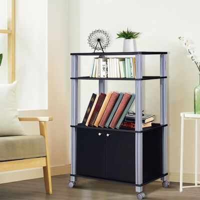 Costway Carrello da cucina multiuso con ruote e 2 ante Carrello in legno a 3 ripiani 60x40x98cm Nero Costway Carrello da cucina multiuso con ruote e 2 ante Carrello in legno a 3 ripiani 60x40x98cm Nero