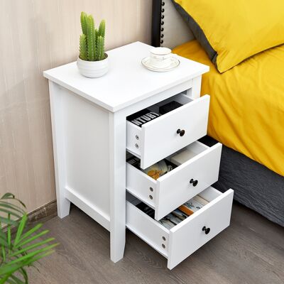 Costway Comodino con 3 cassetti, Cassettiera moderna vicino al letto Bianco Costway Comodino con 3 cassetti, Cassettiera moderna vicino al letto Bianco