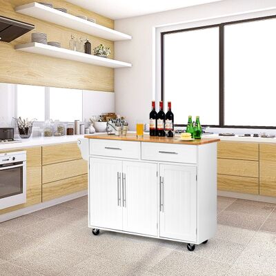 Costway Carrello da cucina in legno con 2 cassetti e maniglia, Armadietto da cucina con ruote 122x45,5x92,5cm Bianco Costway Carrello da cucina in legno con 2 cassetti e maniglia, Armadietto da cucina con ruote 122x45,5x92,5cm Bianco