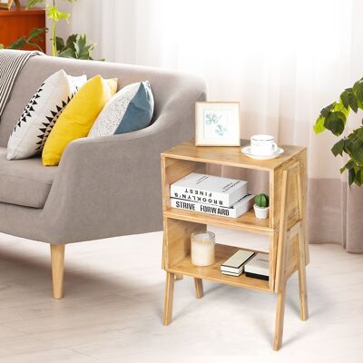 Costway 2 comodini di bambù impilabili, Set di 2 comodini con scompartimento aperto Costway 2 comodini di bambù impilabili, Set di 2 comodini con scompartimento aperto