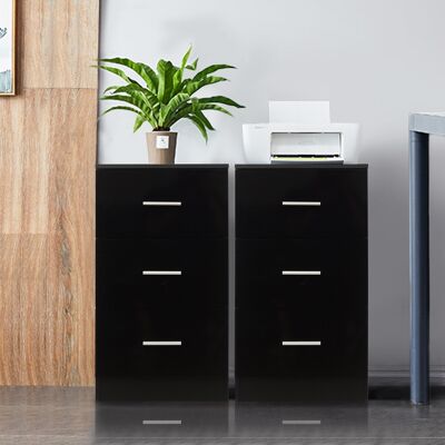 Costway Set di 2 schedari con 3 cassetti sotto la scrivania, Armadietto in legno durevole per casa Nero Costway Set di 2 schedari con 3 cassetti sotto la scrivania, Armadietto in legno durevole per casa Nero