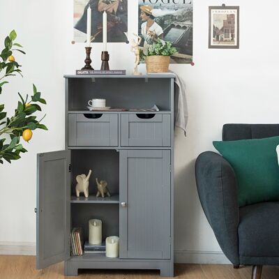 Costway Armadio del bagno con una mensola aperta, Credenza per cucina con 2 ante e 2 cassetti Grigio Costway Armadio del bagno con una mensola aperta, Credenza per cucina con 2 ante e 2 cassetti Grigio