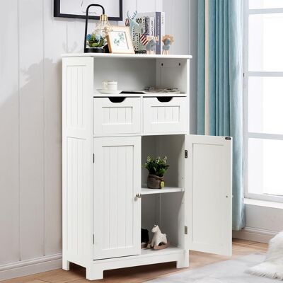 Costway Armadio del bagno con una mensola aperta, Credenza per cucina con 2 ante e 2 cassetti Bianco Costway Armadio del bagno con una mensola aperta, Credenza per cucina con 2 ante e 2 cassetti Bianco