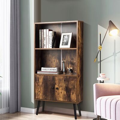 Costway Libreria retrò con 2 livelli, Scaffale industriale con 3 scompartimento e 2 ante, Marrone Costway Libreria retrò con 2 livelli, Scaffale industriale con 3 scompartimento e 2 ante, Marrone