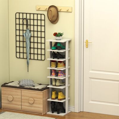 Costway Scarpiera di legno salva spazio con 7 livelli da ingresso e camera da letto, Scaffale per scarpe per casa con dispositivo antiribaltamento Bianco Costway Scarpiera di legno salva spazio con 7 livelli da ingresso e camera da letto, Scaffale per scarpe per casa con dispositivo antiribaltamento Bianco