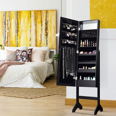 Costway Armadio portagioie con 18 luci LED, Organizer per tutti i tipi di gioielli con specchio a figura intera, Nero Costway Armadio portagioie con 18 luci LED, Organizer per tutti i tipi di gioielli con specchio a figura intera, Nero