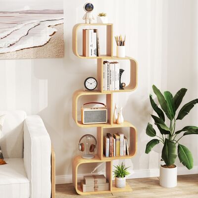 Costway Libreria mensola in bambù con 5 cubi aperti a 5 livelli a forma di S, Libreria scaffale geometrico angolare esposizione Naturale Costway Libreria mensola in bambù con 5 cubi aperti a 5 livelli a forma di S, Libreria scaffale geometrico angolare esposizione Naturale