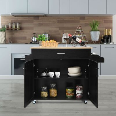 Costway Isola da cucina con mensola regolabile in 3 posizioni, Carrello da cucina con ruote di gomma Nero Costway Isola da cucina con mensola regolabile in 3 posizioni, Carrello da cucina con ruote di gomma Nero