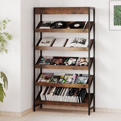 Costway Libreria a 6 ripiani scaffale inclinato con struttura metallica robusta, Libreria porta giornali industriale in legno Marrone rustico Costway Libreria a 6 ripiani scaffale inclinato con struttura metallica robusta, Libreria porta giornali industriale in legno Marrone rustico