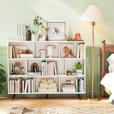 Costway Organizzatore di stoccaggio moderno con 5 gambe di metallo affusolate, Libreria a 10 cubi studio camera da letto Bianco Costway Organizzatore di stoccaggio moderno con 5 gambe di metallo affusolate, Libreria a 10 cubi studio camera da letto Bianco