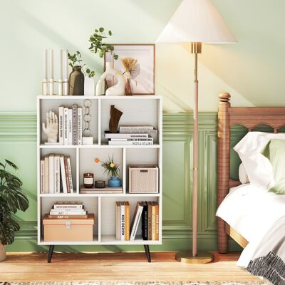 Costway Organizzatore di stoccaggio moderno con 4 gambe di metallo affusolate, Libreria a 7 cubi studio camera da letto Bianco Costway Organizzatore di stoccaggio moderno con 4 gambe di metallo affusolate, Libreria a 7 cubi studio camera da letto Bianco