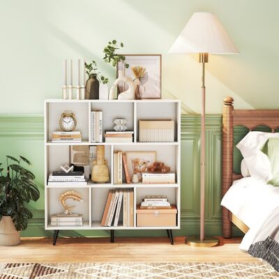 Costway Organizzatore di stoccaggio moderno con 5 gambe di metallo affusolate, Libreria a 8 cubi studio camera da letto Bianco Costway Organizzatore di stoccaggio moderno con 5 gambe di metallo affusolate, Libreria a 8 cubi studio camera da letto Bianco