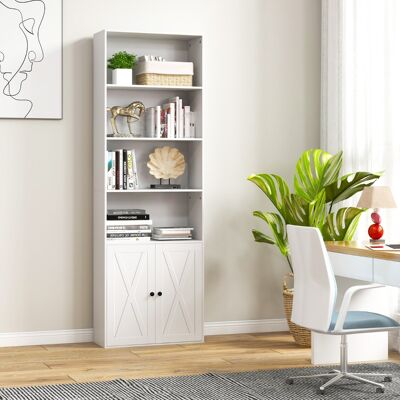 Costway Libreria scaffale con ante stile rustico 6 ripiani e 2 ante, Libreria da 180cm con ripiano regolabile Bianco Costway Libreria scaffale con ante stile rustico 6 ripiani e 2 ante, Libreria da 180cm con ripiano regolabile Bianco