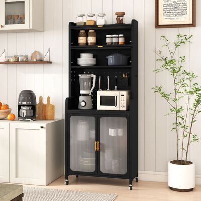 Costway Mobile autonomo in metallo per angolo caffè con ampio piano di lavoro, Armadio cucina per sala da pranzo Nero Costway Mobile autonomo in metallo per angolo caffè con ampio piano di lavoro, Armadio cucina per sala da pranzo Nero