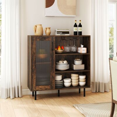 Costway Credenza con porta ripiano regolabile e portabicchieri da vino, Mobile per caffè sala da pranzo e soggiorno Marrone Costway Credenza con porta ripiano regolabile e portabicchieri da vino, Mobile per caffè sala da pranzo e soggiorno Marrone