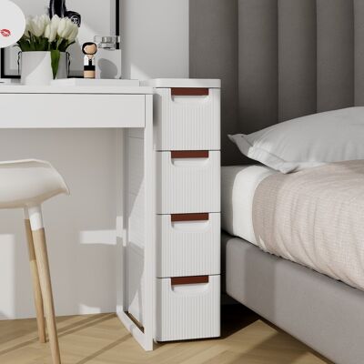 Costway Mobiletto di stoccaggio stretto per spazi ridotti, Unità organizzatrice a 4 cassetti con ruote incorporate Bianco Costway Mobiletto di stoccaggio stretto per spazi ridotti, Unità organizzatrice a 4 cassetti con ruote incorporate Bianco