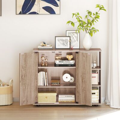 Costway Mobiletto per scarpe con ante in legno autonomo per ingress, Scaffale porta scarpe a 3 ripiani con mensole regolabili Legno naturale Costway Mobiletto per scarpe con ante in legno autonomo per ingress, Scaffale porta scarpe a 3 ripiani con mensole regolabili Legno naturale