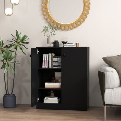 Costway Armadietto a 2 porte 3 ripiani in legno per soggiorno, Organizzatore di armadietti a buffet indipendenti Nero Costway Armadietto a 2 porte 3 ripiani in legno per soggiorno, Organizzatore di armadietti a buffet indipendenti Nero