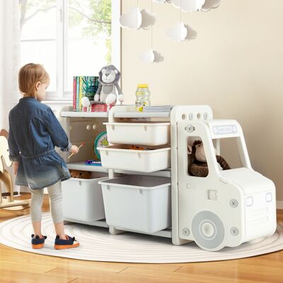 Costway Organizer per giocattoli con scatole 2 livelli per bambini, Scaffale multilivello in HDPE a forma di camion Beige Costway Organizer per giocattoli con scatole 2 livelli per bambini, Scaffale multilivello in HDPE a forma di camion Beige