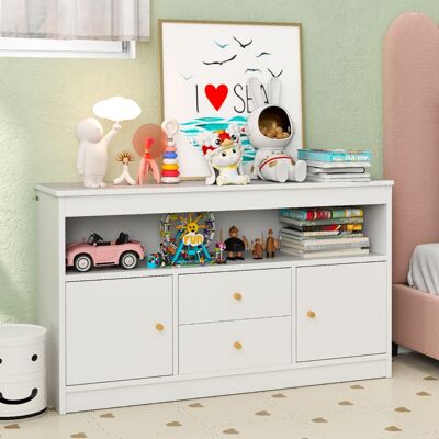 Costway Organizzatore per giocattoli per bambini con scomparto aperto 2 cassetti e 2 ante, Scaffale per libri in legno Bianco Costway Organizzatore per giocattoli per bambini con scomparto aperto 2 cassetti e 2 ante, Scaffale per libri in legno Bianco