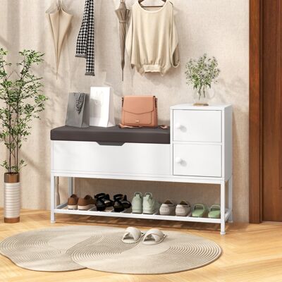 Costway Panchina da ingresso panca porta scarpe con vano a ribalta e 2 armadietti, Panchina con organizzatore portaoggetti Costway Panchina da ingresso panca porta scarpe con vano a ribalta e 2 armadietti, Panchina con organizzatore portaoggetti