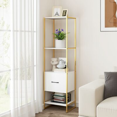 Costway Scaffale a 5 ripiani con cassetto e struttura in metallo, Organizzatore di stoccaggio a ripiani per soggiorno Bianco Costway Scaffale a 5 ripiani con cassetto e struttura in metallo, Organizzatore di stoccaggio a ripiani per soggiorno Bianco