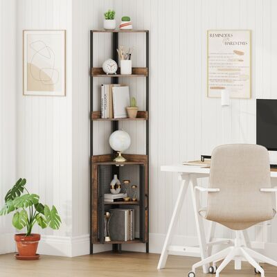 Costway Scaffale angolare 6 ripiani libreria angolare 170 cm armadietto, Scaffale angolare industrial per libri ante Marrone Costway Scaffale angolare 6 ripiani libreria angolare 170 cm armadietto, Scaffale angolare industrial per libri ante Marrone