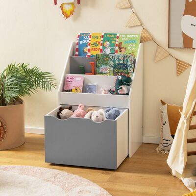 Costway Scaffale per bambini con 3 ripiani e scatola di giocattoli, Libreria perfetta per la stanza dei giochi Grigio Costway Scaffale per bambini con 3 ripiani e scatola di giocattoli, Libreria perfetta per la stanza dei giochi Grigio