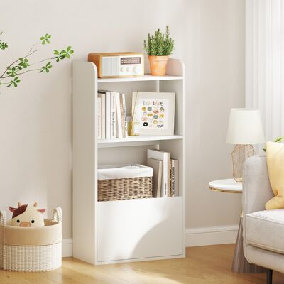 Costway Scaffale per esposizione con cassetto e antiribaltamento, Libreria autoportante con 3 ripiani aperti Bianco Costway Scaffale per esposizione con cassetto e antiribaltamento, Libreria autoportante con 3 ripiani aperti Bianco