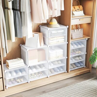 Costway Scarpiera a 8 ripiani per 48 scarpe per ingresso per stivali e tacchi, Armadio 12 cubi in plastica con ganci laterali Bianco Costway Scarpiera a 8 ripiani per 48 scarpe per ingresso per stivali e tacchi, Armadio 12 cubi in plastica con ganci laterali Bianco