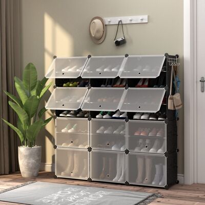 Costway Scarpiera a 8 ripiani per 48 scarpe per ingresso per stivali e tacchi, Armadio 12 cubi in plastica con ganci laterali Nero Costway Scarpiera a 8 ripiani per 48 scarpe per ingresso per stivali e tacchi, Armadio 12 cubi in plastica con ganci laterali Nero