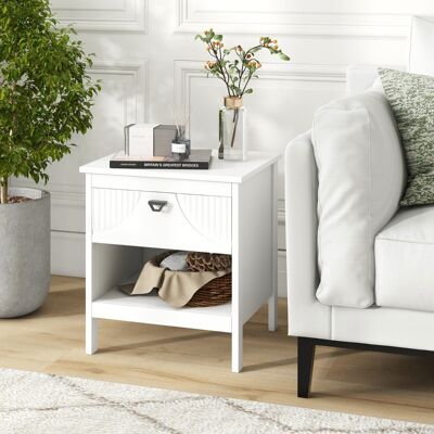 Costway Tavolino compatto in legno con cassetto per soggiorno, Comodino a 2 ripiani con scaffale aperto per letto Bianco Costway Tavolino compatto in legno con cassetto per soggiorno, Comodino a 2 ripiani con scaffale aperto per letto Bianco