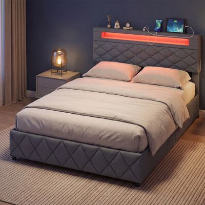 Costway Cornice letto matrimoniale luci led porte usb cassetti testiera, Cornice stoccaggio regolabile doghe legno senza rete 207,5 x 146 x 101-114,5 cm Costway Cornice letto matrimoniale luci led porte usb cassetti testiera, Cornice stoccaggio regolabile doghe legno senza rete 207,5 x 146 x 101-114,5 cm