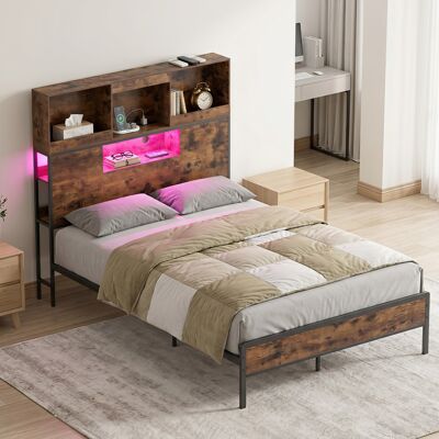 Costway Strutture letto matrimoniale con luci led e stazione di ricarica, Telaio letto in metallo industriale con testiera contenitore pediera rete a doghe Costway Strutture letto matrimoniale con luci led e stazione di ricarica, Telaio letto in metallo industriale con testiera contenitore pediera rete a doghe