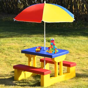 Costway Tavolo da picnic per bambini con parasole pieghevole Set di tavolo e panche per giardino 67x41x47cm Colorato Costway Tavolo da picnic per bambini con parasole pieghevole Set di tavolo e panche per giardino 67x41x47cm Colorato