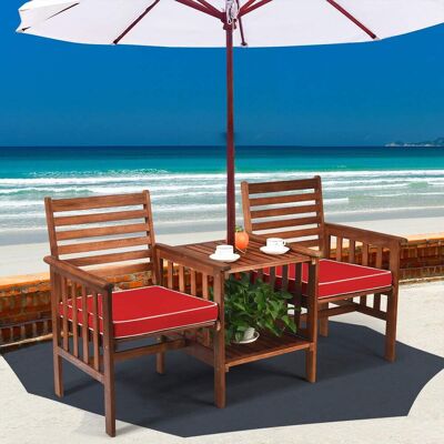Set di Mobili da Giardino Costway - Legno di Acacia, Foro per Ombrellone, Cuscini Set di Mobili da Giardino Costway - Legno di Acacia, Foro per Ombrellone, Cuscini