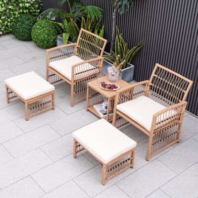 Costway Set salotto da giardino in pe rattan 5 pezzi telaio in metallo, Salottino esterno con 1 tavolino 2 poltrone 2 ottomani multiuso Costway Set salotto da giardino in pe rattan 5 pezzi telaio in metallo, Salottino esterno con 1 tavolino 2 poltrone 2 ottomani multiuso