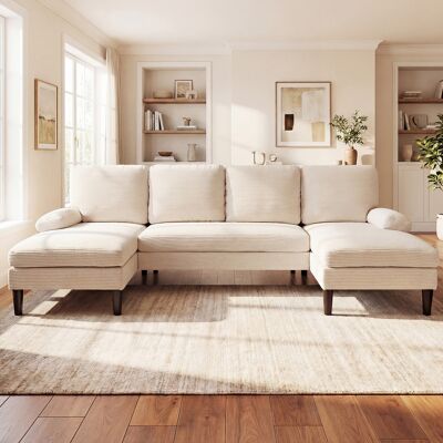 Costway Divano angolare con 4 comodi cuscini 2 braccioli ampi e gambe di supporto stabili, Divano da interno morbido con telai in legno e metallo Beige Costway Divano angolare con 4 comodi cuscini 2 braccioli ampi e gambe di supporto stabili, Divano da interno morbido con telai in legno e metallo Beige