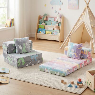 Costway Divano letto 3-in-1 con coperture lavabili a cerniera e cuscino extra, Divano per bambini che luminesce Multicolore Costway Divano letto 3-in-1 con coperture lavabili a cerniera e cuscino extra, Divano per bambini che luminesce Multicolore