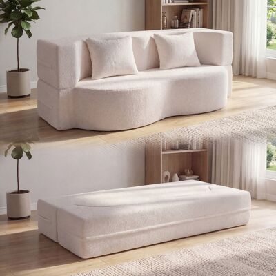 Costway Divano letto pieghevole 2-in-1 convertible in pile teddy con 2 cuscini comodi, Divano letto moderno per soggiorno camera ospiti Bianco Costway Divano letto pieghevole 2-in-1 convertible in pile teddy con 2 cuscini comodi, Divano letto moderno per soggiorno camera ospiti Bianco