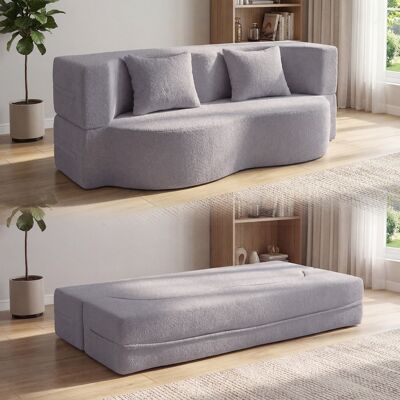 Costway Divano letto pieghevole 2-in-1 convertible in pile teddy con 2 cuscini comodi, Divano letto moderno per soggiorno camera ospiti Grigio Costway Divano letto pieghevole 2-in-1 convertible in pile teddy con 2 cuscini comodi, Divano letto moderno per soggiorno camera ospiti Grigio