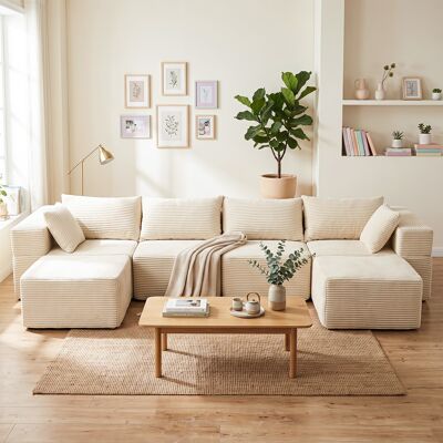 Costway Divano modulare 4 posti con 6 cuscini morbidi 2 pouf 2 tasche laterali, Divano letto angolare a forma di l o u per casa e soggiorno Costway Divano modulare 4 posti con 6 cuscini morbidi 2 pouf 2 tasche laterali, Divano letto angolare a forma di l o u per casa e soggiorno