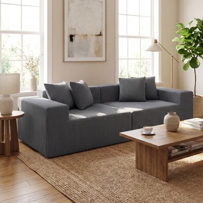 Costway Divano senza ossatura da 204 cm in velluto e schienale 4 cuscini aggiuntivi, Divanetto per camera da letto e soggiorno Grigio Costway Divano senza ossatura da 204 cm in velluto e schienale 4 cuscini aggiuntivi, Divanetto per camera da letto e soggiorno Grigio