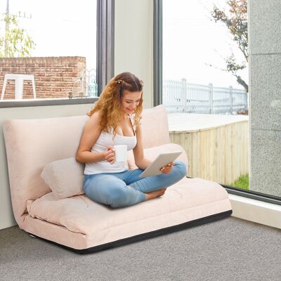 Costway Divano terra regolabile 6 posizioni 2 cuscini letto durevole stabile, Divano fodera camoscio Beige Costway Divano terra regolabile 6 posizioni 2 cuscini letto durevole stabile, Divano fodera camoscio Beige