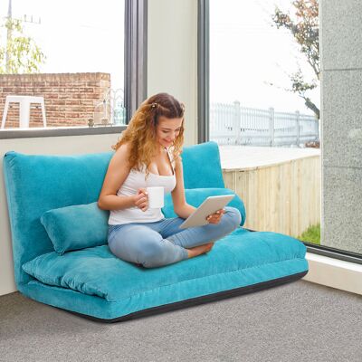 Costway Divano terra regolabile 6 posizioni 2 cuscini letto durevole stabile, Divano fodera camoscio Blu Costway Divano terra regolabile 6 posizioni 2 cuscini letto durevole stabile, Divano fodera camoscio Blu