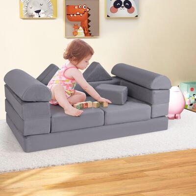 Costway Divano giocattolo modulare per bambini con tessuto suede coperture lavabili, Set di gioco in schiuma a 9 pezzi Grigio Costway Divano giocattolo modulare per bambini con tessuto suede coperture lavabili, Set di gioco in schiuma a 9 pezzi Grigio