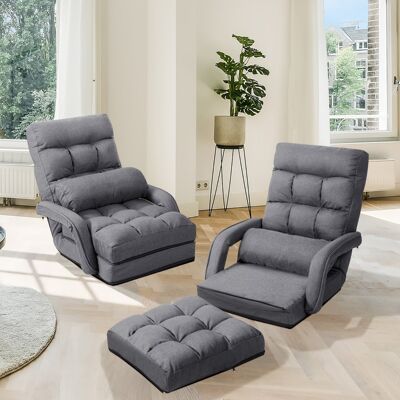 Costway Divano letto in tessuto regolabile in 5 livelli con braccioli e cuscino pieghevole da terra 173x67x12cm Grigio scuro Costway Divano letto in tessuto regolabile in 5 livelli con braccioli e cuscino pieghevole da terra 173x67x12cm Grigio scuro