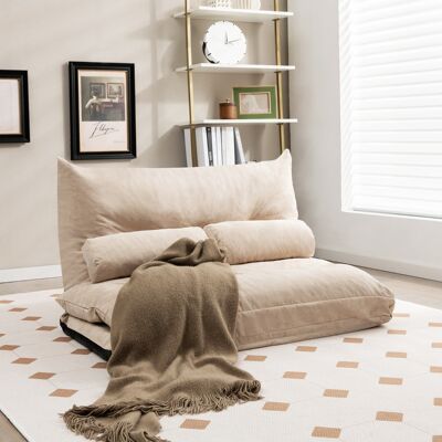 Costway Divano letto 2 posti regolabile con 2 cuscini, Divano da terra pieghevole con schienale regolabile Beige Costway Divano letto 2 posti regolabile con 2 cuscini, Divano da terra pieghevole con schienale regolabile Beige