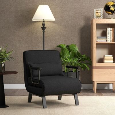 Costway Divano letto trasformabile con schienale regolabile in 6 posizioni cuscino rimovibile, Divano chaise lounge Nero Costway Divano letto trasformabile con schienale regolabile in 6 posizioni cuscino rimovibile, Divano chaise lounge Nero